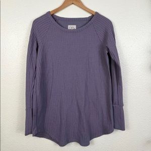 Chaser Waffle Knit Scoop Neck Button Sleeve Sweater Purple Women’s Size S